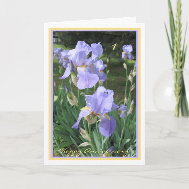 1st Wedding Anniversary Wishes Elegant Irises Card (Front)
