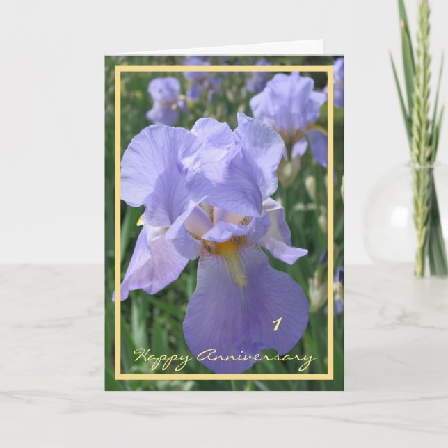 1st Wedding Anniversary Wishes Purple Iris Elegant Card (Front)