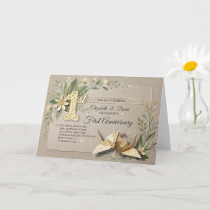 1st Wedding Paper Anniversary Papercut Crane Photo Card