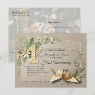 1st Wedding Paper Anniversary Papercut Crane Photo Invitation Postcard