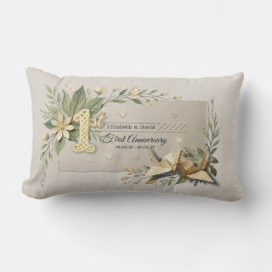 1st Wedding Paper Anniversary Papercut Crane Photo Lumbar Cushion