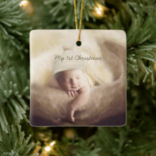1st Xmas Baby Boy Photo Ornament with Birth Stats