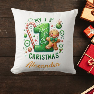 1st Xmas Candy Cane Gingerbread Photo  Cushion
