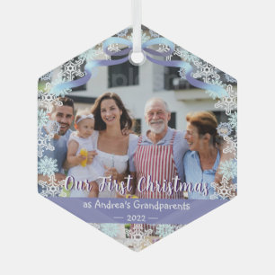 1st Xmas New Baby Grandparents Soft Blue Purple  Glass Tree Decoration