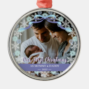 1st Xmas Newborn Parents Soft Blue Tone Custom Metal Tree Decoration