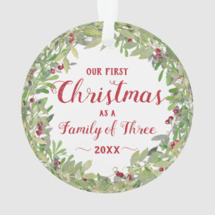 1st Year as Family of Three Photo Wreath Ornament