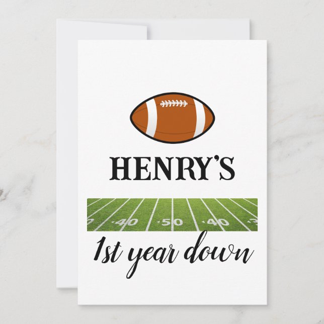 1st year down Football Boy's Birthday Invitation (Front)