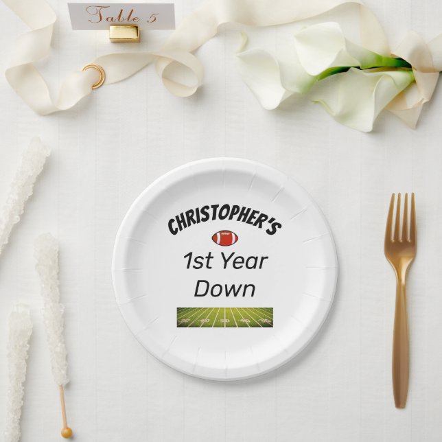 1st year down Football Boy's Birthday Paper Plate (Wedding)