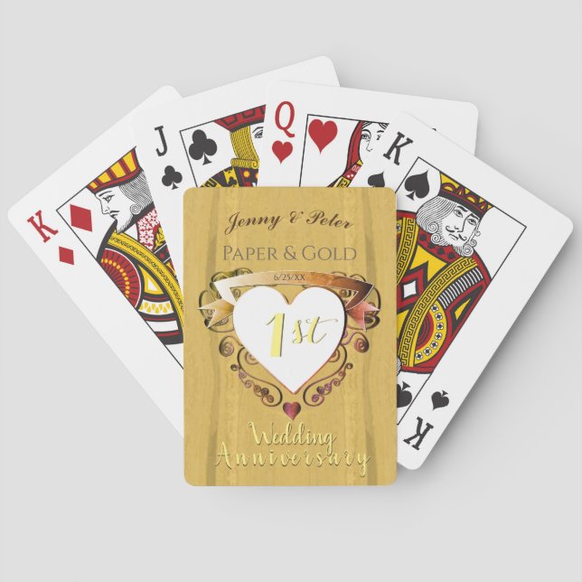 "1st Year Paper & Gold Wedding Anniversary" Playin Playing Cards (Back)