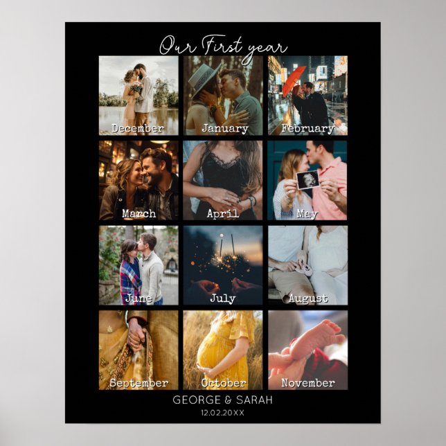 1st year photo anniversary gift calendar 12 months poster (Front)