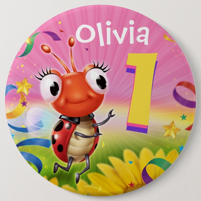 1yr Custom birthday badge Little Ladybug range (Front)