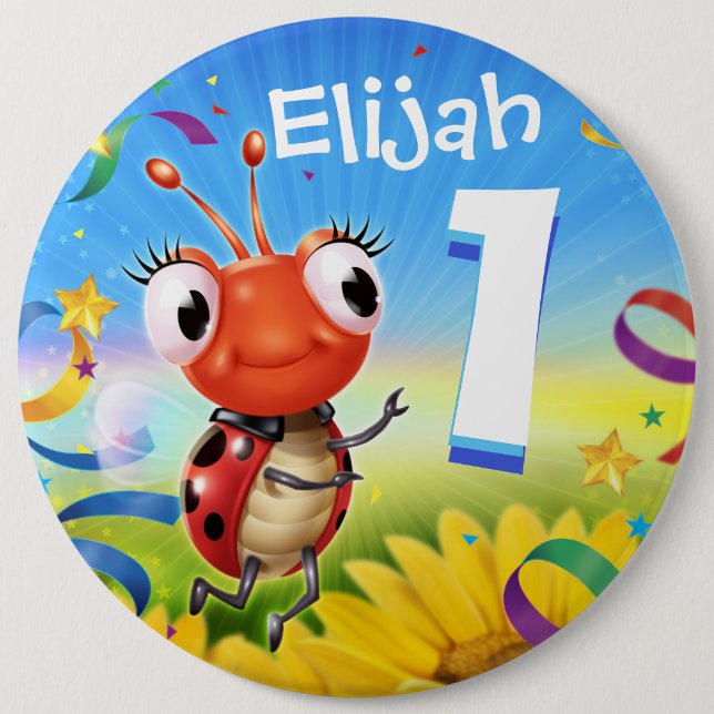 1yr Custom birthday badge Little Ladybug range (Front)