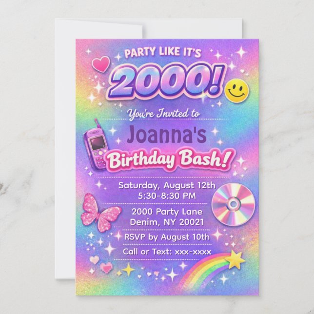 2000's Birthday Party Y2K Invitation (Front)