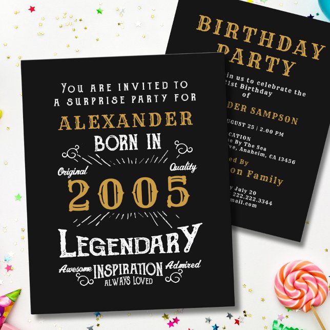 2005 Budget 21st Birthday Invitation Legend Flyer (2005 birthday invitation budget flyer. White background.)