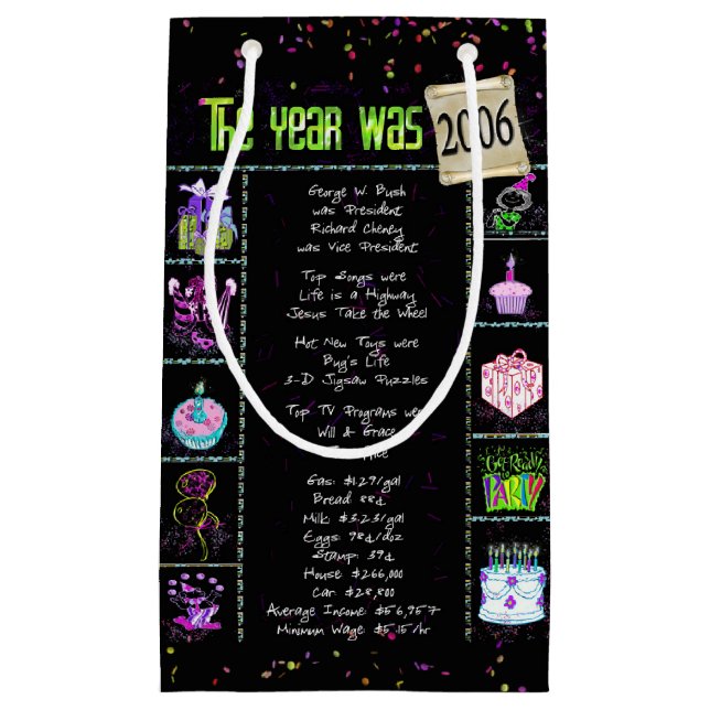 2006 Birth Year Trivia on Black Small Gift Bag (Front)