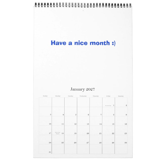 2008, Calander, A , Simple Calendar (Jan 2027)