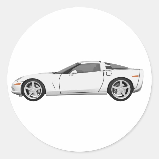 2008 Corvette: Sports Car: White Finish: Classic Round Sticker (Front)