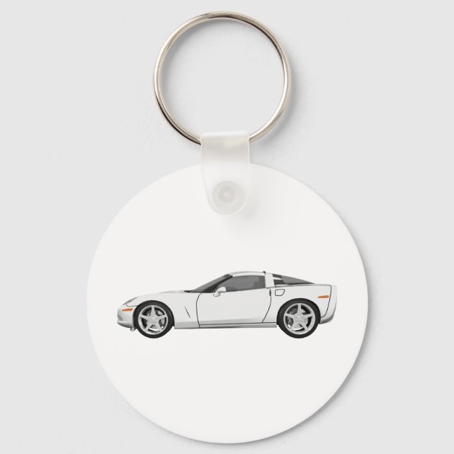 2008 Corvette: Sports Car: White Finish: Key Ring (Front)