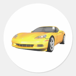 2008 Corvette: Sports Car: Yellow Finish: Classic Round Sticker