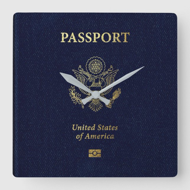 [200] American Passport Cover Square Wall Clock (Front)