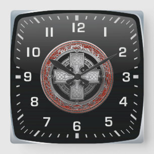 [200] Ancient Celtic Sacred Silver Knot Cross Square Wall Clock