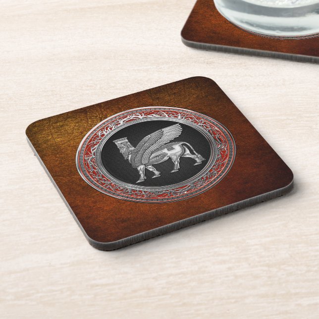 [200] Assyrian Winged Bull - Silver Lamassu Coaster (Left Side)