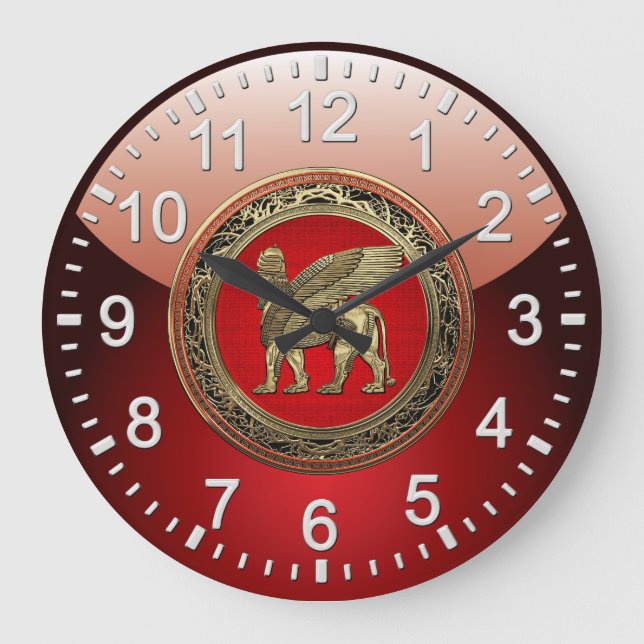 [200] Assyrian Winged Lion - Gold Lamassu Large Clock (Front)