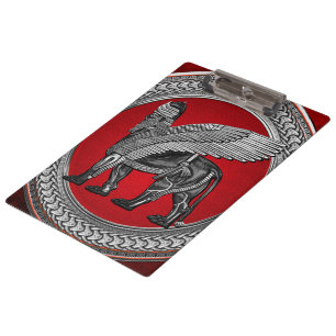 [200] Assyrian Winged Lion: Silver & Black Lamassu Clipboard