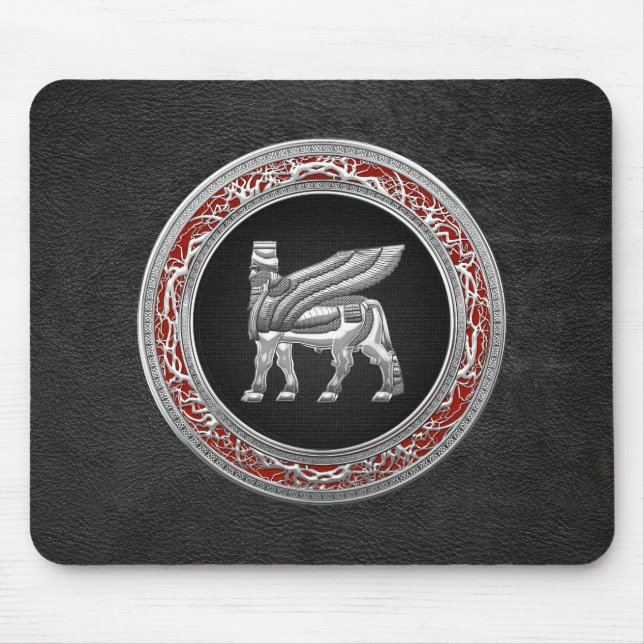 [200] Babylonian Winged Bull [Silver] [3D] Mouse Pad (Front)