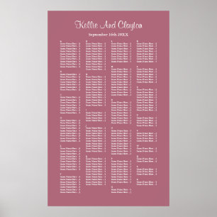200 Burgundy Simple Wedding Seating Chart