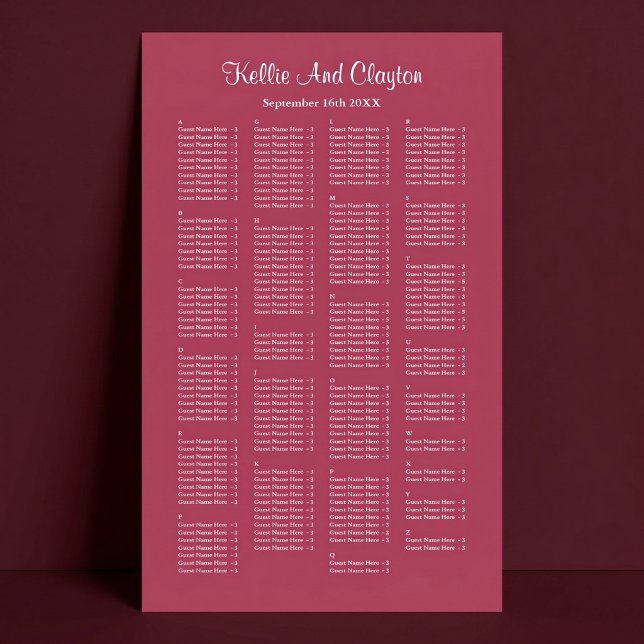 200 Burgundy Simple Wedding Seating Chart (Creator Uploaded)