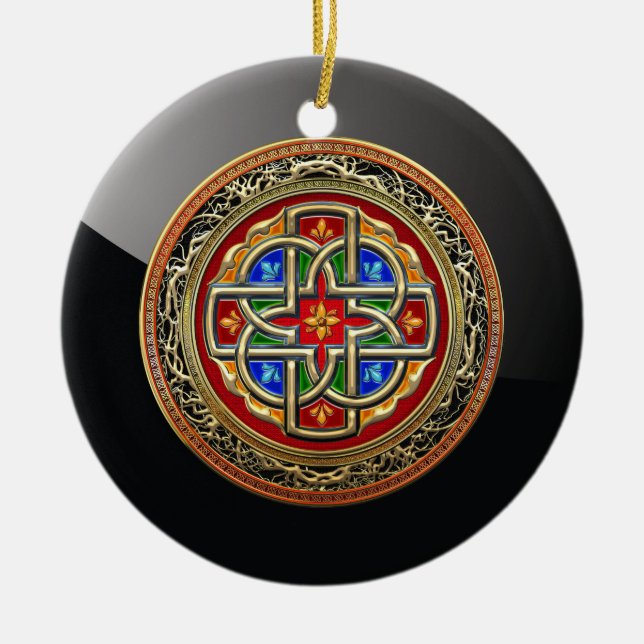 [200] Celtic Cross [Gold+Enamel] Ceramic Tree Decoration (Front)