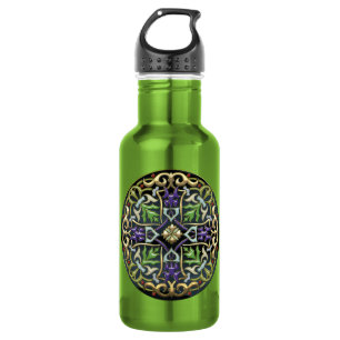 [200] Celtic Cross [Gold with Black Enamel] 532 Ml Water Bottle