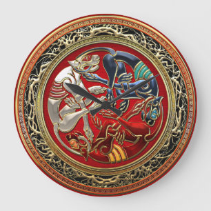 [200] Celtic Treasures - Three Dogs on Gold Large Clock