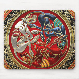 [200] Celtic Treasures - Three Dogs on Gold Mouse Pad