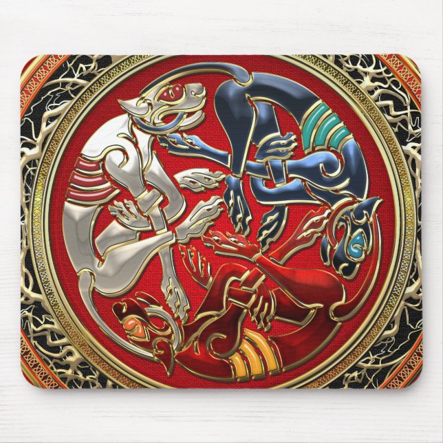 [200] Celtic Treasures - Three Dogs on Gold Mouse Pad (Front)