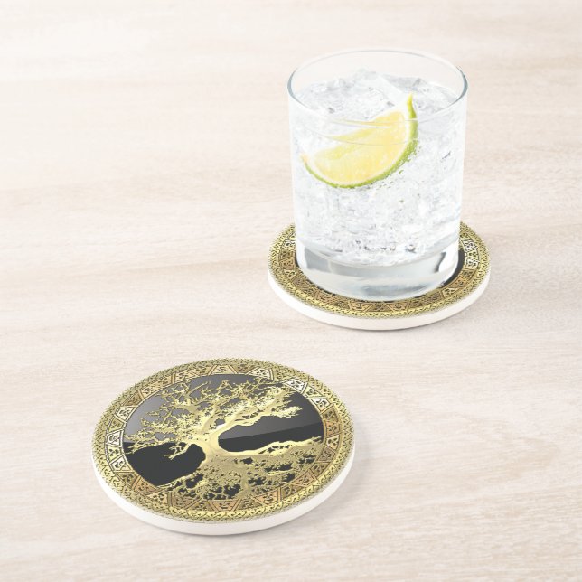[200] Celtic Tree of Life [Gold] Coaster (Side)