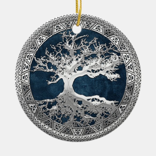 [200] Celtic Tree of Life [Silver] Ceramic Tree Decoration (Front)