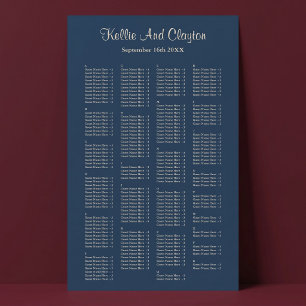200 Classic Blue Simple Wedding Seating Chart