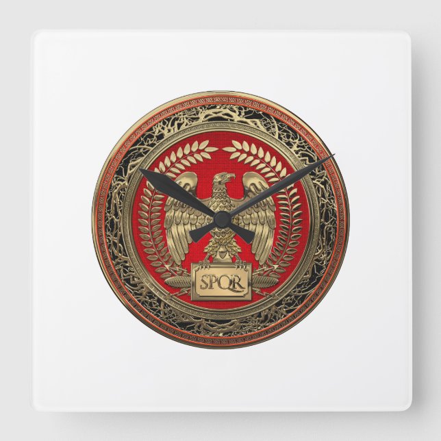 [200] Gold Roman Imperial Eagle Square Wall Clock (Front)