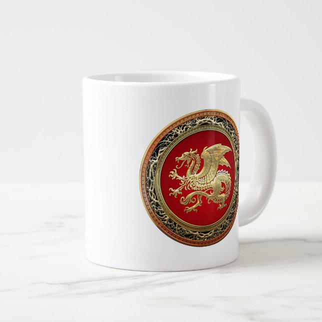 [200] Icelandic Dragon, Landvættir [Gold] Large Coffee Mug (Front Right)