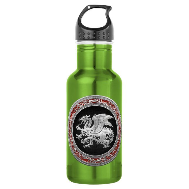 [200] Icelandic Dragon, Landvættir [Silver] 532 Ml Water Bottle (Front)