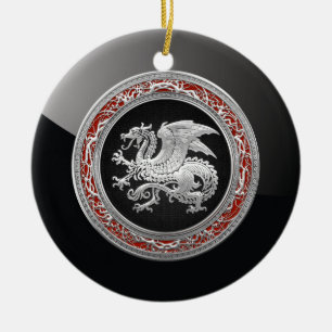 [200] Icelandic Dragon, Landvættir [Silver] Ceramic Tree Decoration