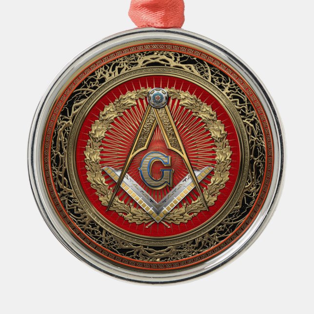 [200] Master Mason - Gold Square & Compasses Metal Tree Decoration (Front)