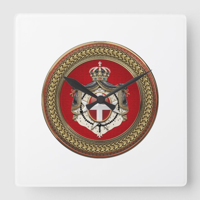 [200] Order of Malta - SMOM Coat of Arms Square Wall Clock (Front)