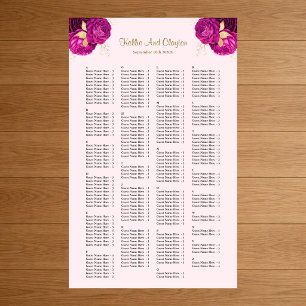 200 Pink And Gold Floral Wedding Seating Chart