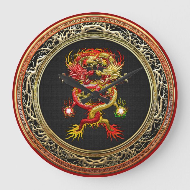 [200] Red and Yellow Dragons Large Clock (Front)