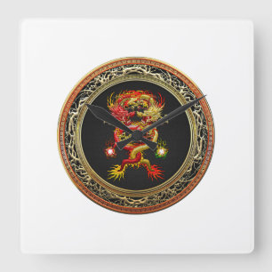 [200] Red and Yellow Dragons Square Wall Clock