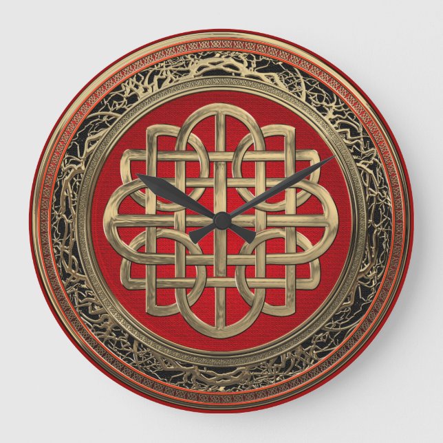[200] Sacred Celtic Gold Knot Cross Large Clock (Front)