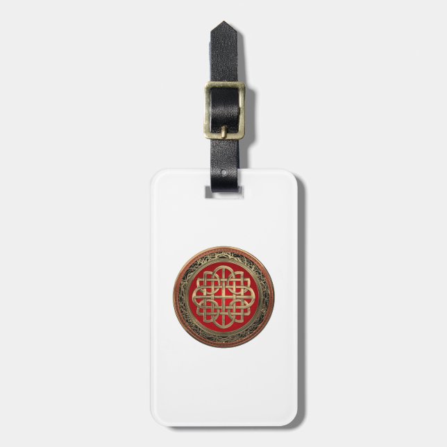 [200] Sacred Celtic Gold Knot Cross Luggage Tag (Front Vertical)